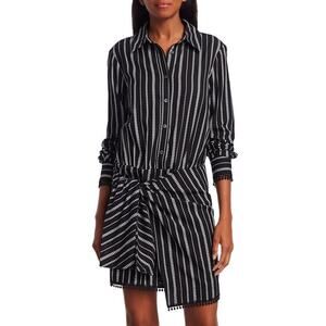 10 Crosby Derek Lam Black and White Striped Long Sleeve Dress